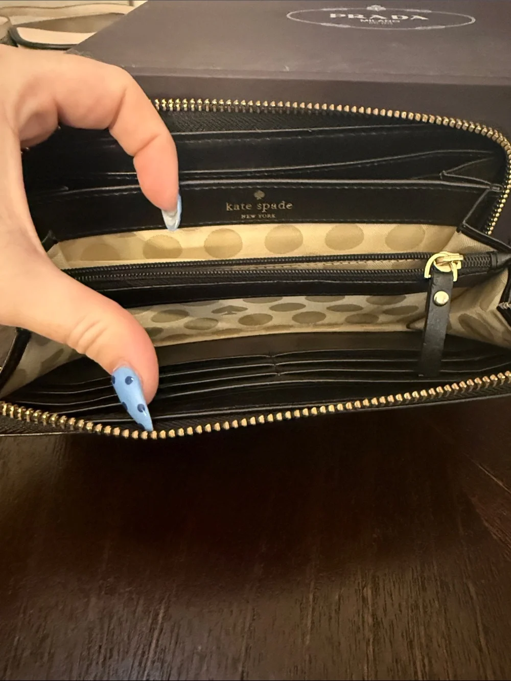 kate spade Black Wallet with CreamPolka Dots